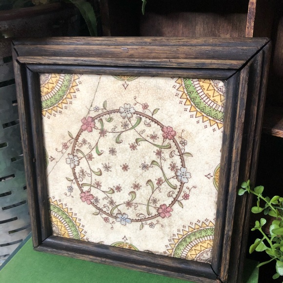 vintage framed tile mosaic boho decor retro floral - Picture 3 of 6